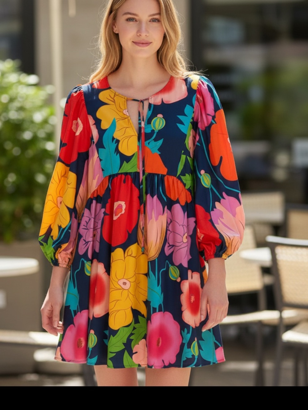 entro Navy Floral Midi Dress with Bright Multicolor Blooms